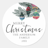 Prettig Kerstfeest Waterverf Botanisch Ronde Sticker (Voorkant)