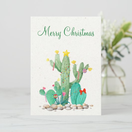 Prettig kerstfeest Waterverf Cactus Woestijn Zuidw Feestdagenkaart (Staand voorkant)