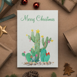 Prettig kerstfeest waterverf cactus woestijn zuidw feestdagenkaart