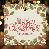 Prettig kerstfeest waterverf hulstblaadjes keramisch ornament