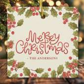 Prettig kerstfeest waterverf hulstblaadjes keramisch ornament