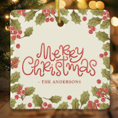 Prettig kerstfeest waterverf hulstblaadjes keramisch ornament