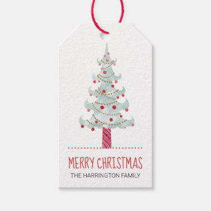 Prettig kerstfeest waterverf kerstboom cadeaulabel