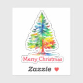 Prettig kerstfeest waterverf kerstboom sticker (Vel)