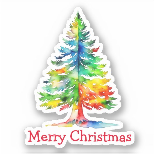 Prettig kerstfeest waterverf kerstboom sticker (Voorkant)