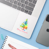 Prettig kerstfeest waterverf kerstboom sticker (Laptop met iPhone)