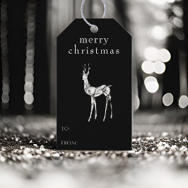 Prettig Kerstfeest Waterverf Rendier Modern Zwart Cadeaulabel