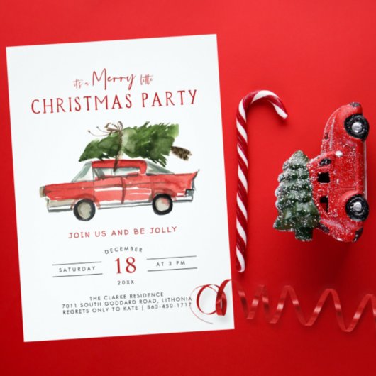 Prettig kerstfeest | Waterverf Rood autefeestje Kaart