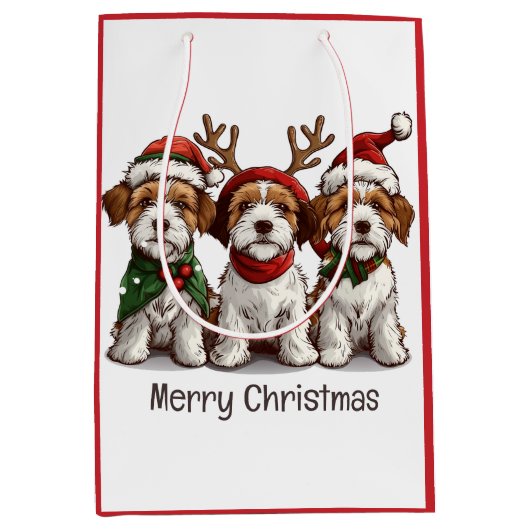 Prettig Kerstfeest Welsche Draad Fox Terrier Honde Medium Cadeauzakje (Voorkant)