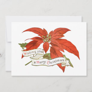 Prettig kerstfeest Wens Rode Poinsettia Bloem Vint Feestdagenkaart