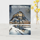 Prettig kerstfeest Wensen Mont St Michel Abdij Kaart (Gele Bloem)