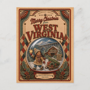 Prettig kerstfeest West Virginia Vintage Sneeuwbol Feestdagenkaart