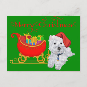 Prettig kerstfeest Westie met slee Feestdagenkaart