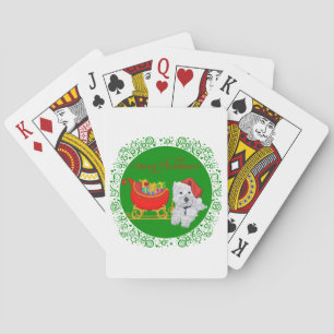 Prettig kerstfeest Westie met slee Pokerkaarten