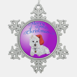 Prettig kerstfeest Westie-ornament Tin Sneeuwvlok Ornament