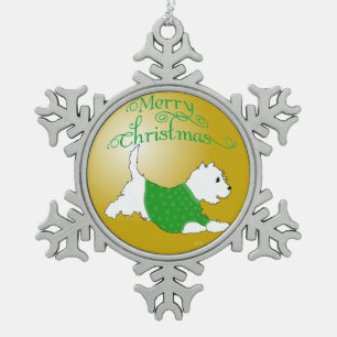 Prettig kerstfeest Westie-ornament Tin Sneeuwvlok Ornament