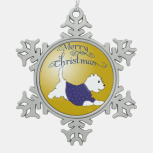 Prettig kerstfeest Westie-ornament Tin Sneeuwvlok Ornament