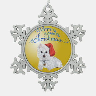 Prettig kerstfeest Westie-ornament Tin Sneeuwvlok Ornament