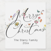 Prettig kerstfeest Wilde Bloemen Vakantie Modern Wijn Etiket (Enkel label)