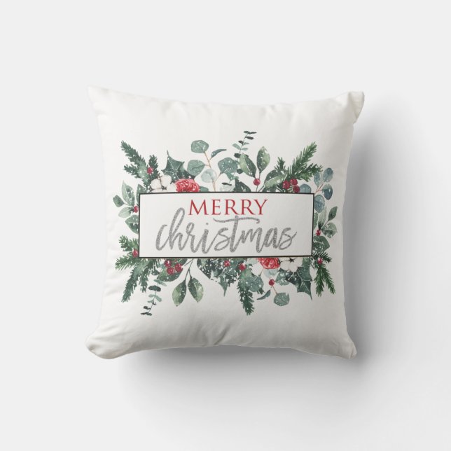 Prettig kerstfeest winter bloemmotief Zwarte ruit Kussen (Voorkant)