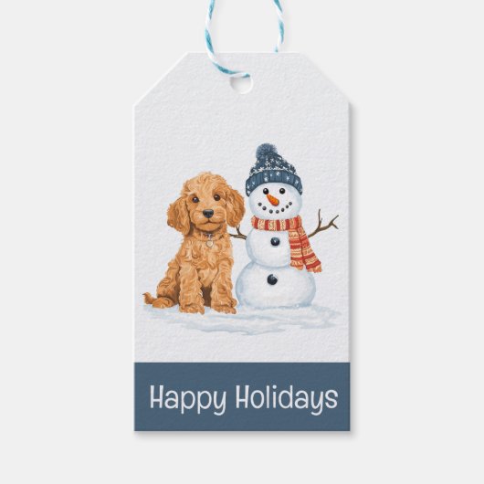 Prettig kerstfeest Winter Goldendoodle Hond Sneeuw Cadeaulabel (Voorkant)