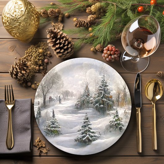 Prettig kerstfeest Winter landschap bos Papieren Bordje