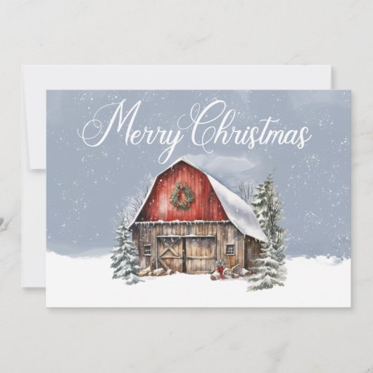 Prettig kerstfeest Winter Sneeuw Boerderij Schuur Feestdagenkaart (Voorkant)
