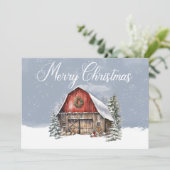Prettig kerstfeest Winter Sneeuw Boerderij Schuur Feestdagenkaart (Staand voorkant)