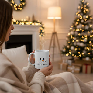 Prettig kerstfeest winter sneeuwman gelukkig lache koffiemok