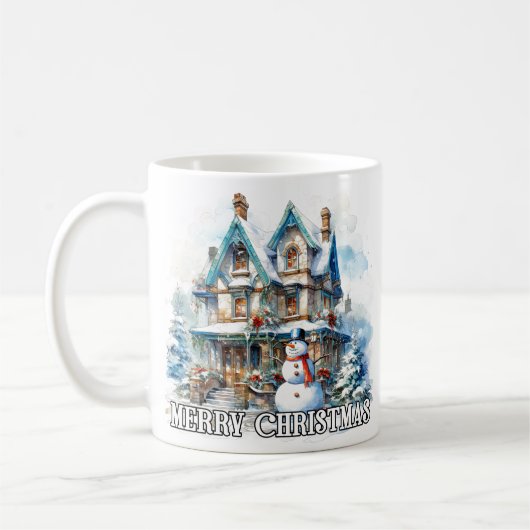 Prettig kerstfeest Winter Sneeuwman Koffiemok (Links)