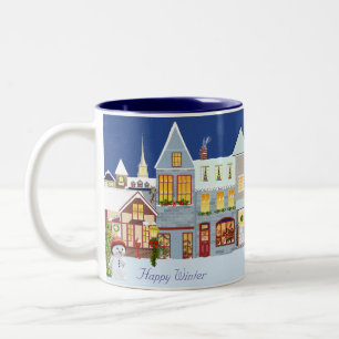 Prettig kerstfeest Winter & Sneeuwman Tweekleurige Koffiemok
