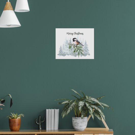 Prettig kerstfeest Winter Spar Boom Mees  Poster (Woonkamer 1)