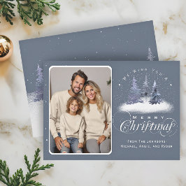 Prettig kerstfeest Winter Woudgezin Foto Feestdagenkaart