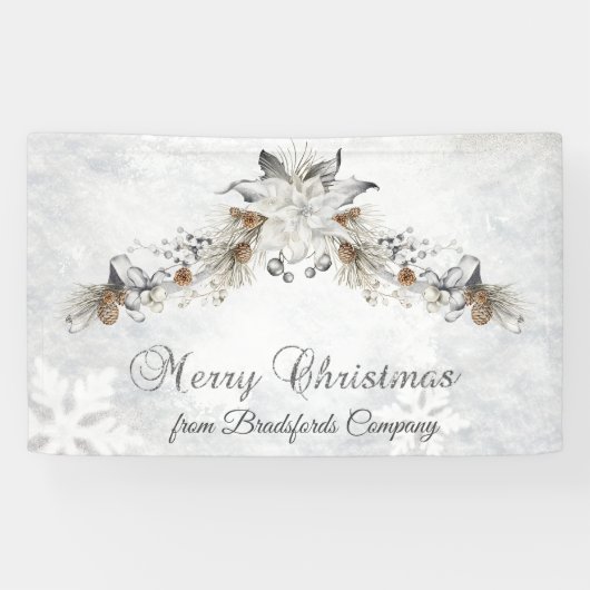 Prettig kerstfeest Winterbloemen Denneappels Spandoek (Horizontaal)