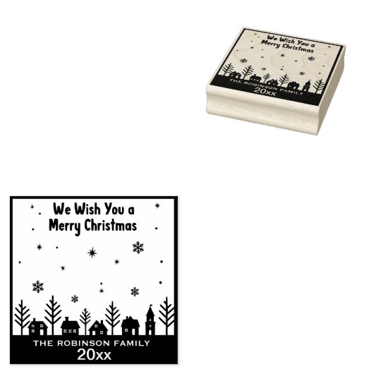 Prettig kerstfeest Winterdorp Gumstempel Rubberstempel (Gestempeld)