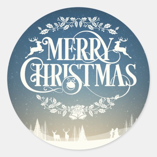Prettig kerstfeest winters sneeuwlandschap ronde sticker (Voorkant)