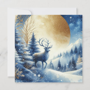 Prettig kerstfeest & wintertafereel met herten feestdagenkaart