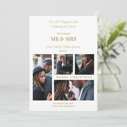 Prettig kerstfeest Wit & Goud Eenvoudig 4 Meerdere Feestdagenkaart (Staand voorkant)