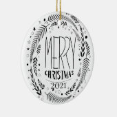 Prettig kerstfeest wit goud glitter 2021 keramisch ornament (Rechts)