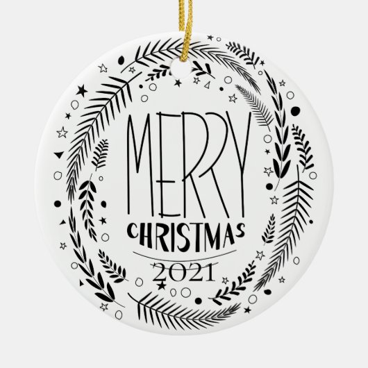 Prettig kerstfeest wit goud glitter 2021 keramisch ornament (Voorkant)