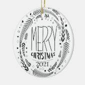 Prettig kerstfeest wit goud glitter 2021 keramisch ornament (Links)
