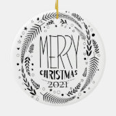 Prettig kerstfeest wit goud glitter 2021 keramisch ornament (Achterkant)