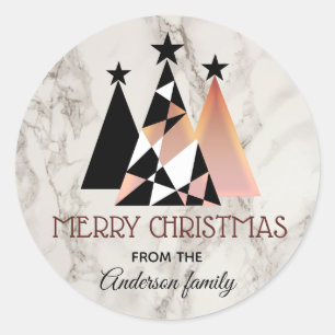 Prettig kerstfeest wit marmer en roze goud ronde sticker