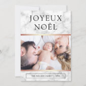 Prettig Kerstfeest | Wit Marmer Roze Goud Folie Fo Feestdagenkaart (Voorkant)