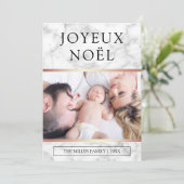 Prettig Kerstfeest | Wit Marmer Roze Goud Folie Fo Feestdagenkaart (Staand voorkant)