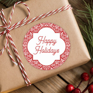 Prettig kerstfeest Wit & Rood Art Nouveau Ronde Sticker