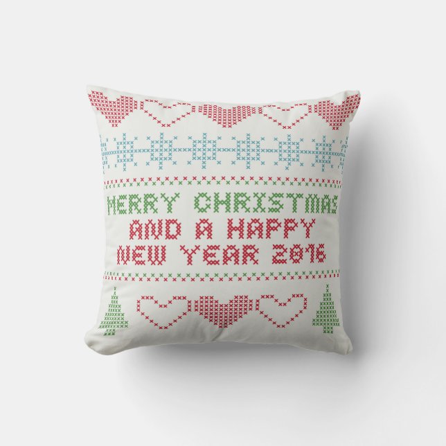 Prettig kerstfeest Wit Rood Groen ontwerp Kussen (Voorkant)
