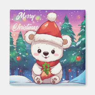 Prettig kerstfeest Witte Baby Ijsbeer Magneet