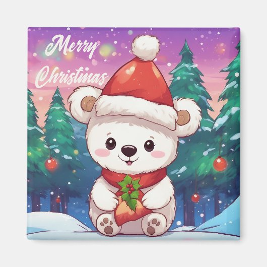 Prettig kerstfeest Witte Baby Ijsbeer Magneet (Voorkant)