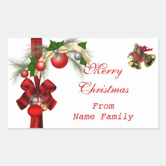 Prettig kerstfeest Witte Ballen Goud Rode Kerst Pa Rechthoekige Sticker